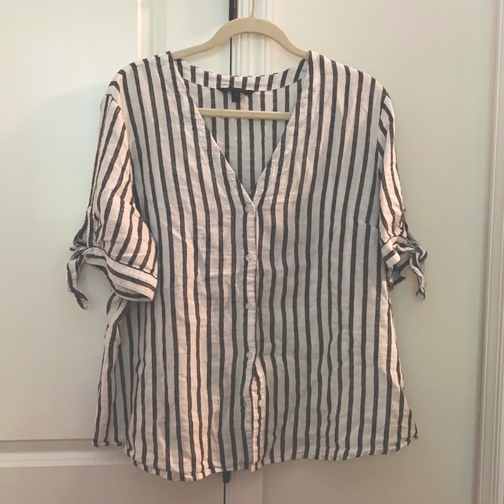 Striped Linen Button Front Top